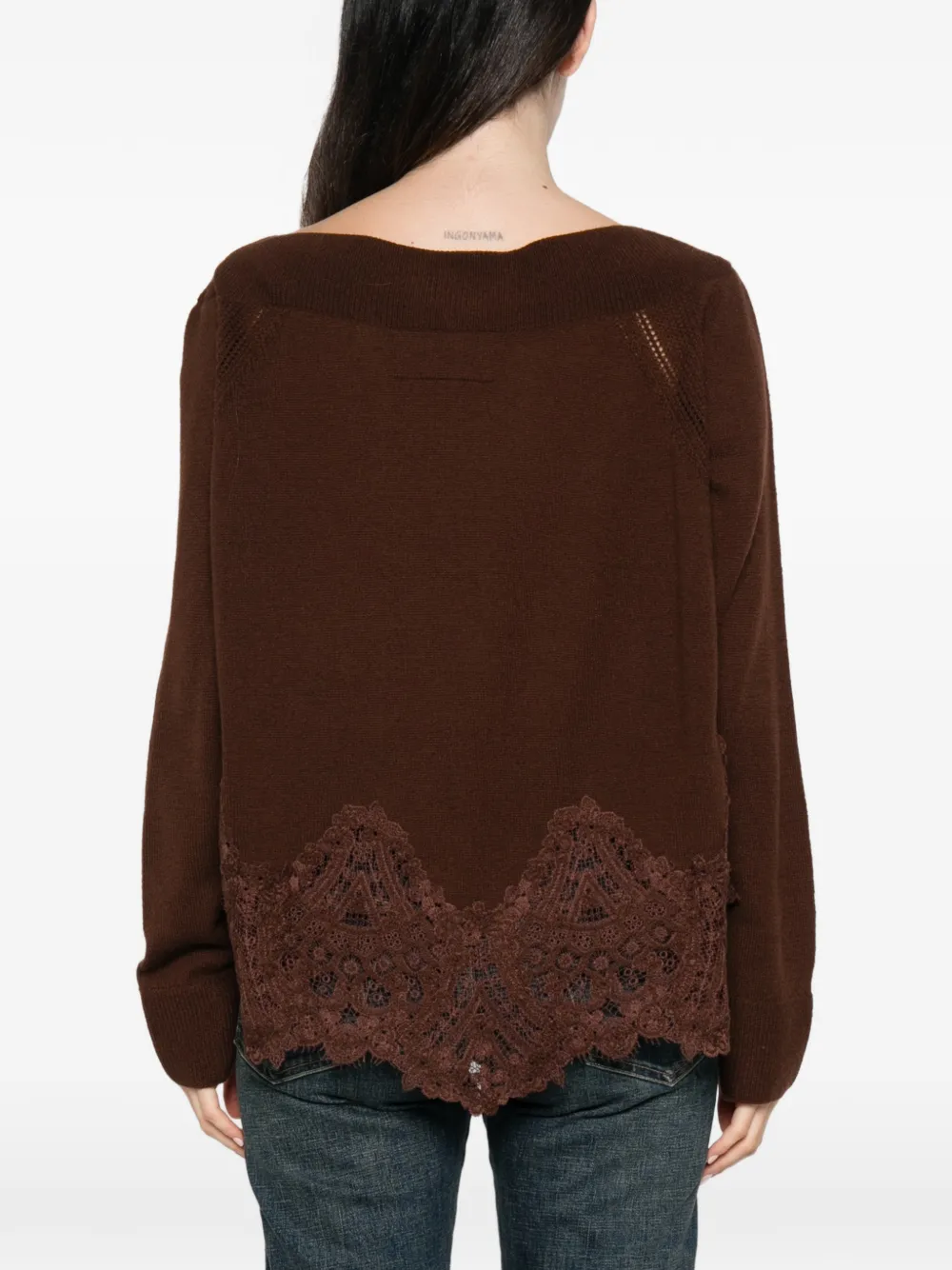 Ermanno Scervino lace-trim cashmere sweater Bruin