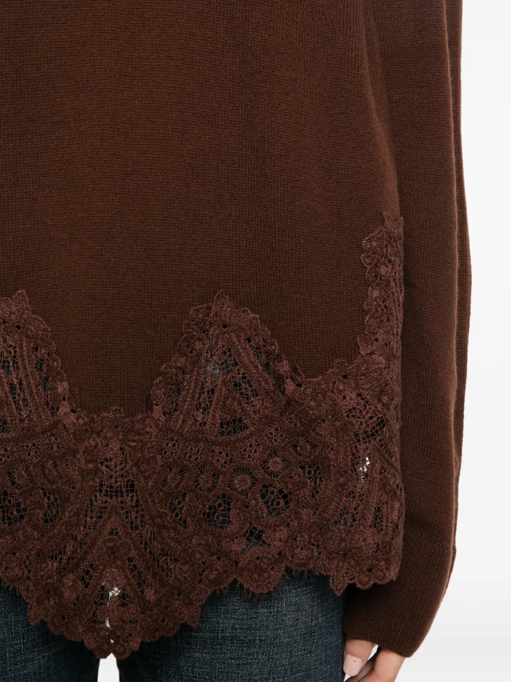 Ermanno Scervino lace-trim cashmere sweater Bruin