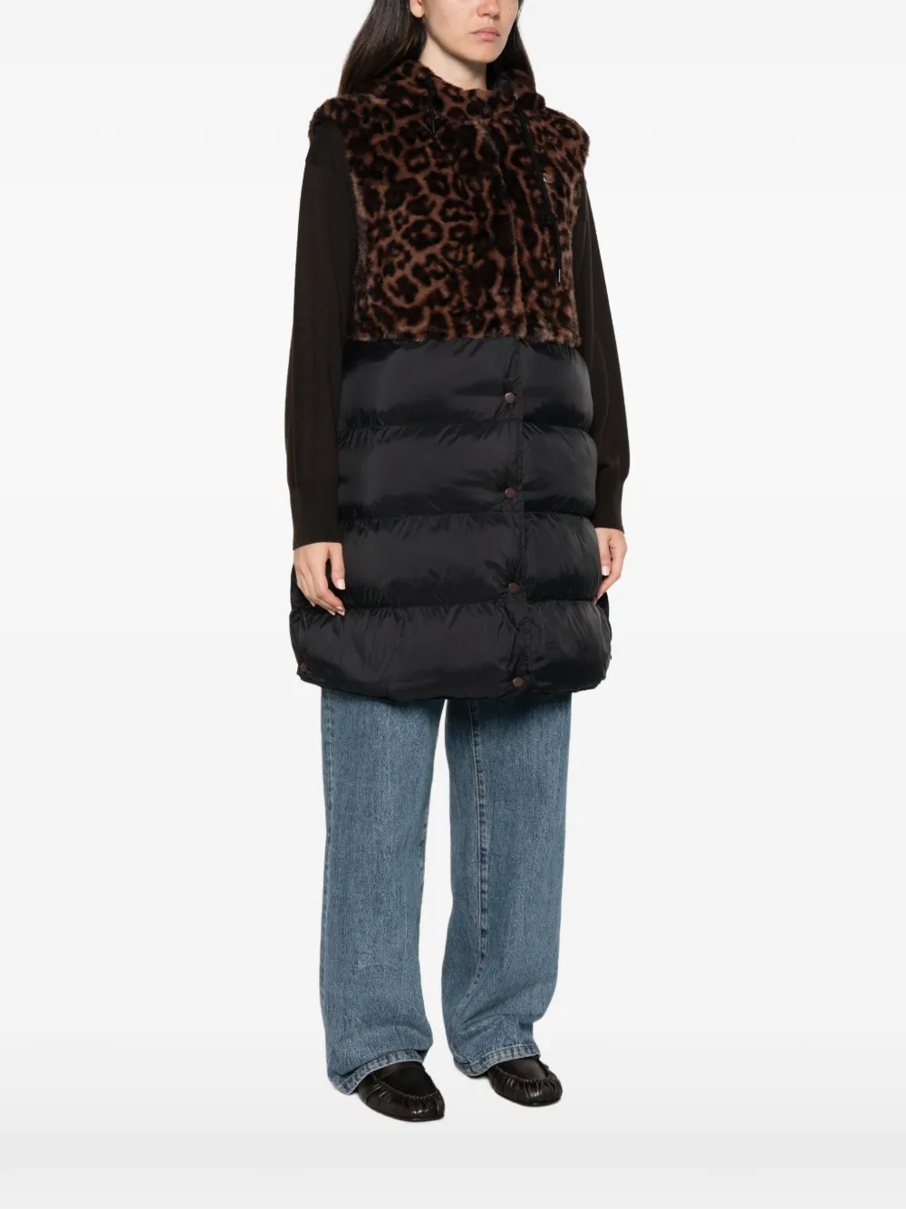 LIU JO leopard-print panel quilted gilet Zwart