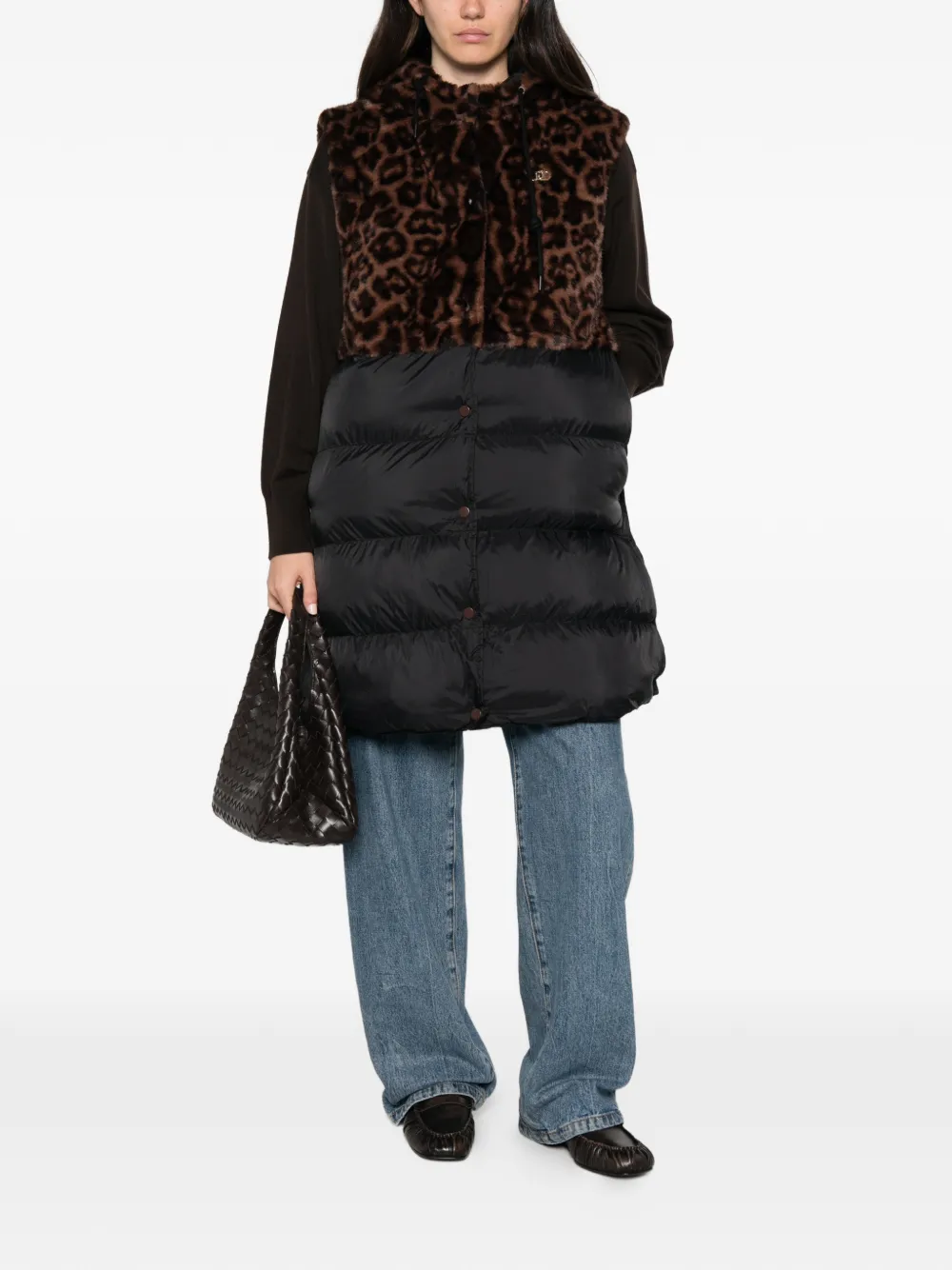 LIU JO leopard-print panel quilted gilet Zwart