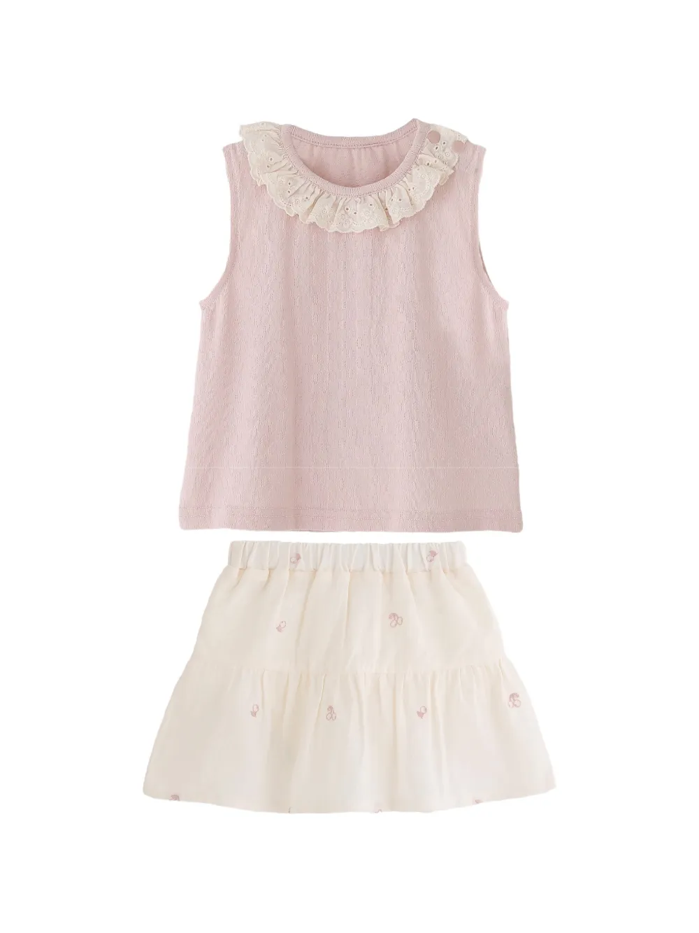 andBlue lace-collar embroidered top and skirt set - Pink