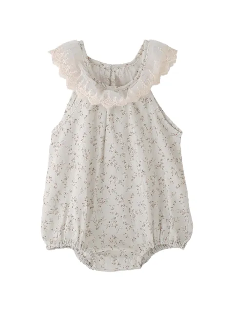 andBlue floral-lace ruffled romper