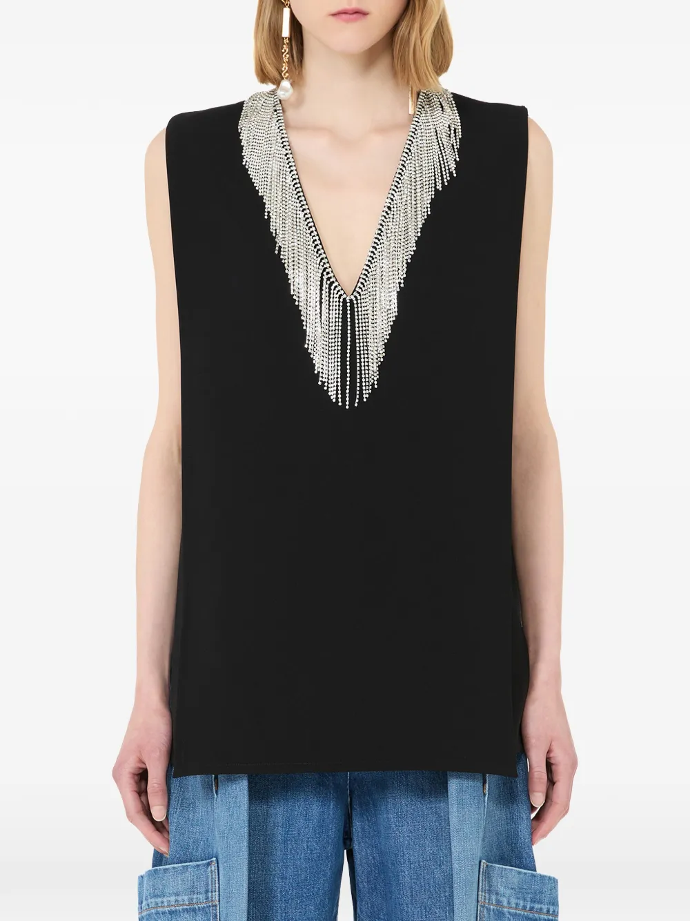 Sportmax Mouwloze top met stras Zwart