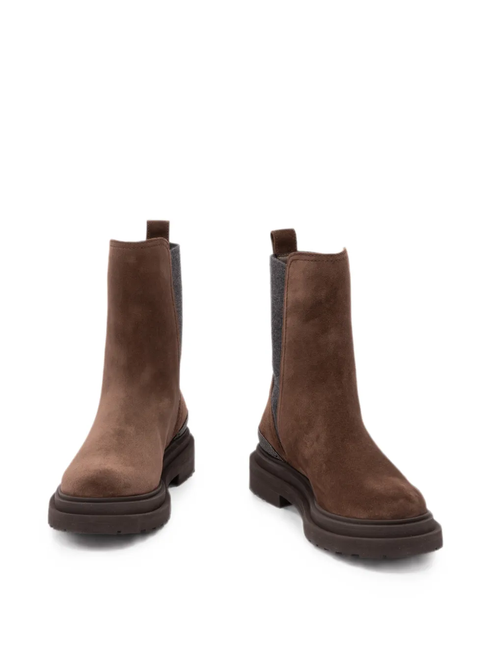 Brunello Cucinelli panelled Monili-chain boots Bruin