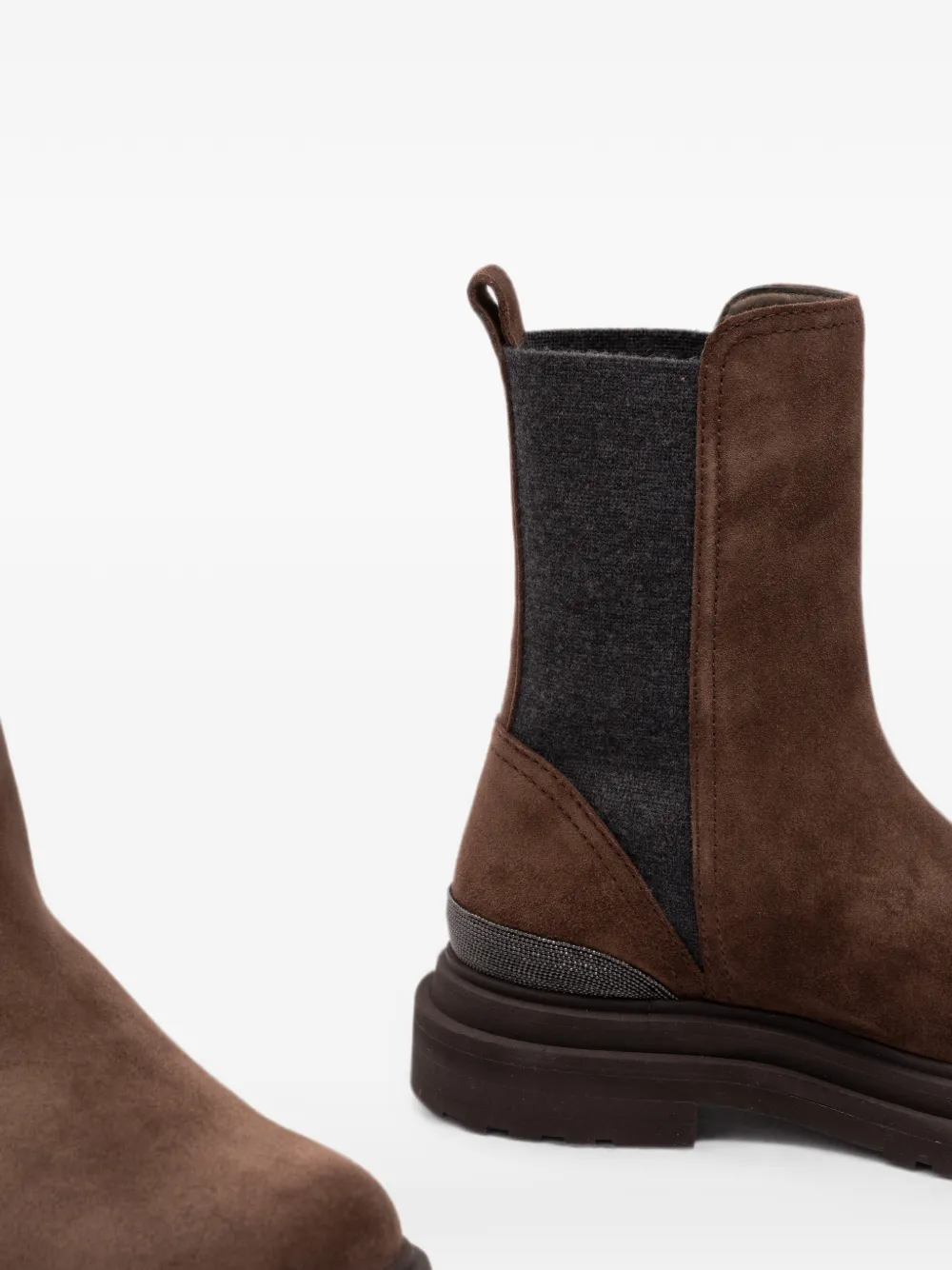 Brunello Cucinelli panelled Monili-chain boots Bruin
