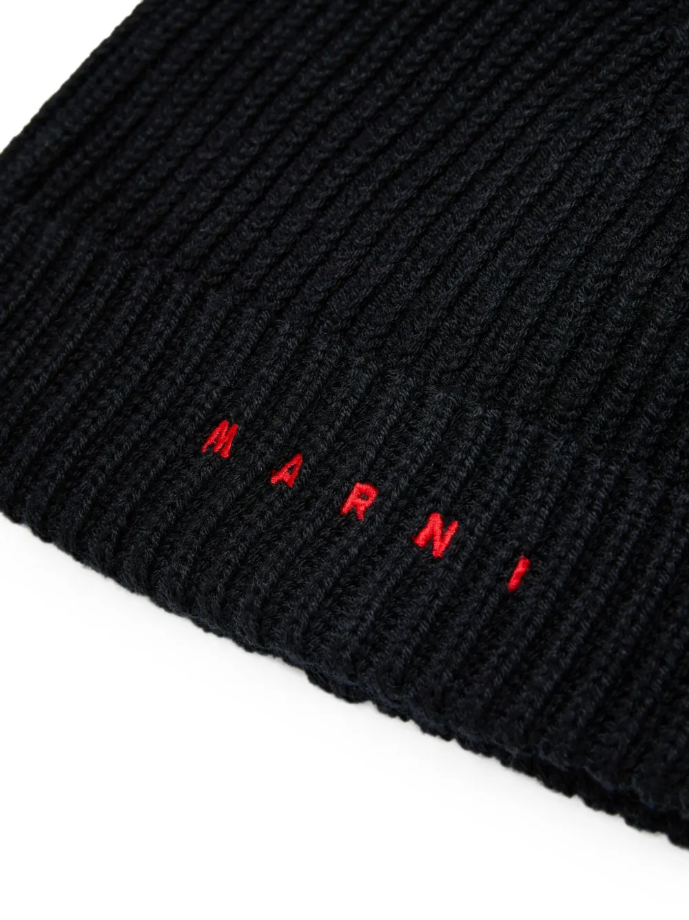 Marni Kids Ribgebreide muts met geborduurd logo Zwart