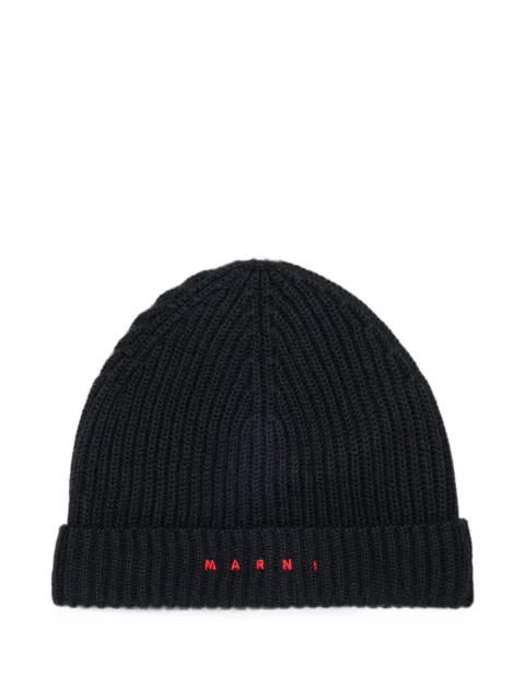 Marni Kids Gorro de tricô canelado com logo bordado