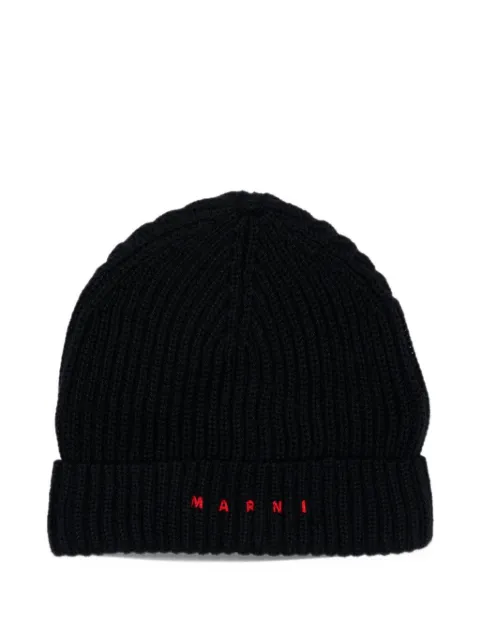 Marni Kids 마르니 로고 자수 블랙 울 혼방 비니