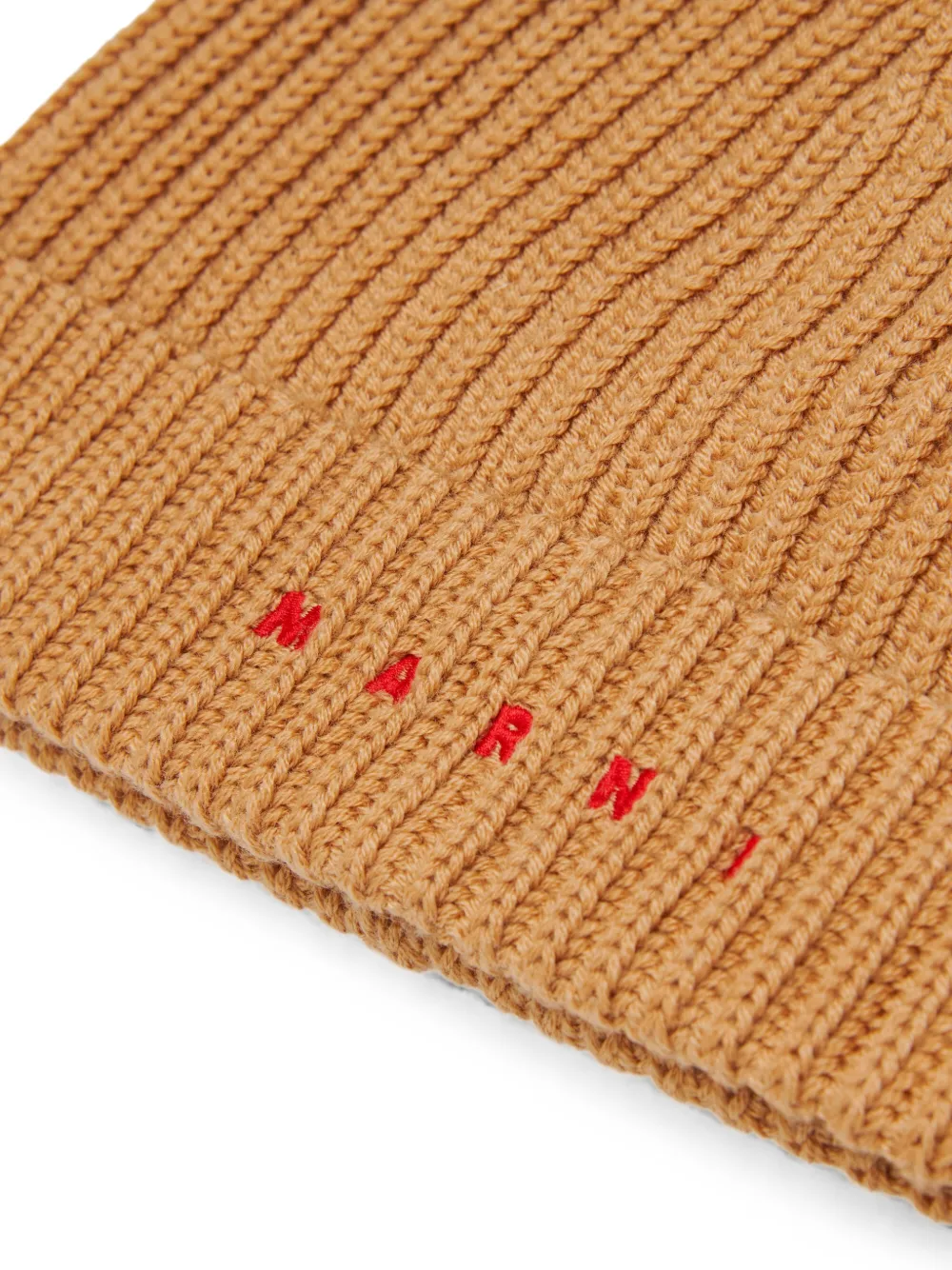 Marni Kids Geribbelde muts met geborduurd logo Beige