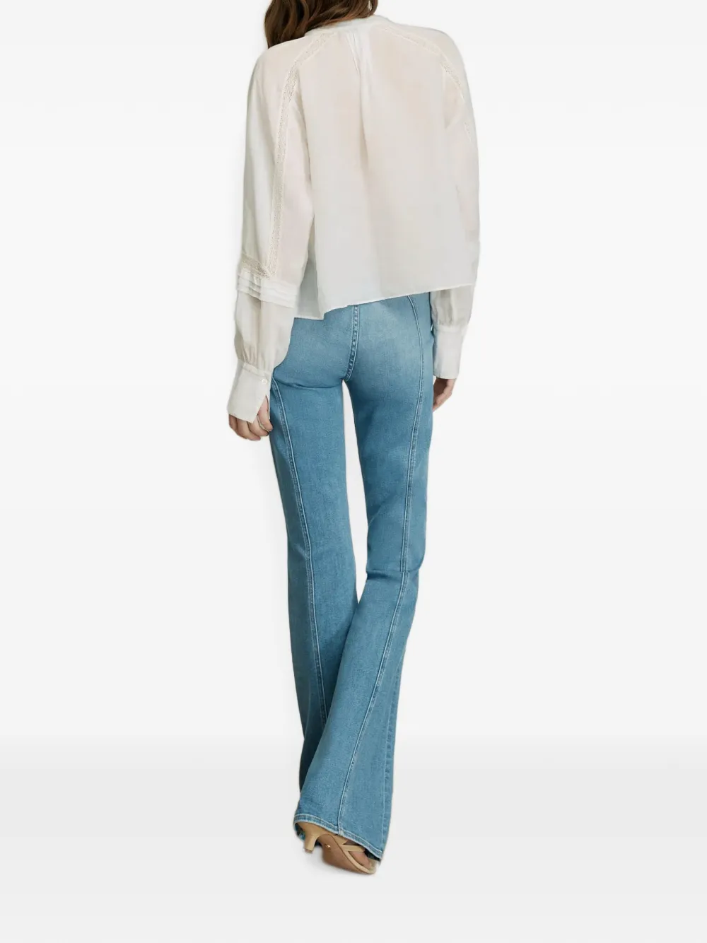 Veronica Beard Sawyer ramie blouse met kanten afwerking en strik Beige