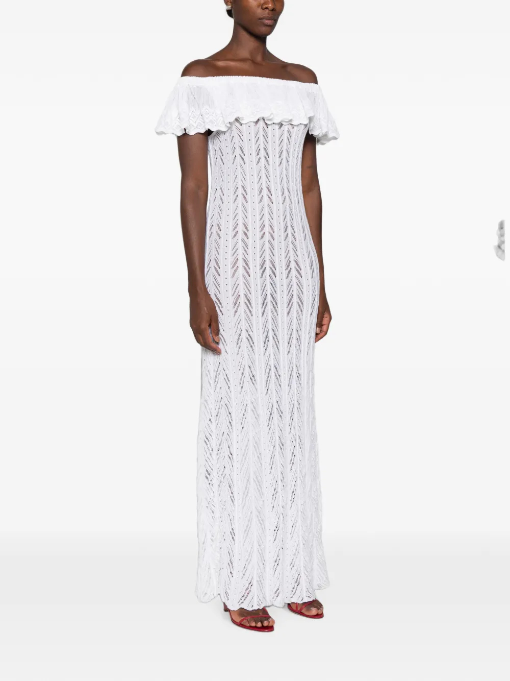 Antonino Valenti Off-shoulder maxi-jurk met ruches Wit