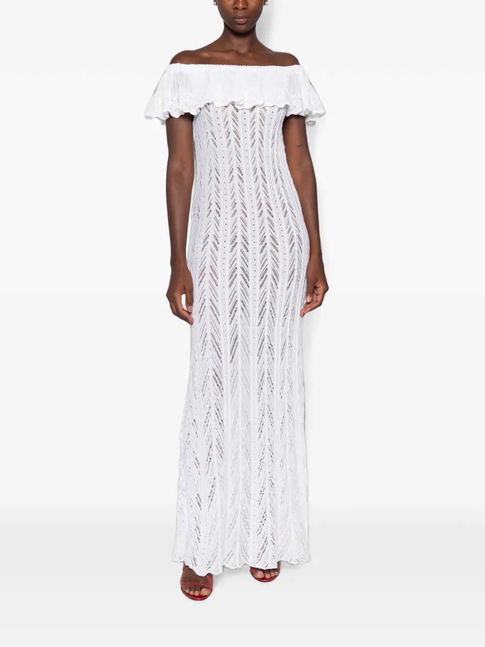 Antonino Valenti Off-shoulder maxi-jurk met ruches Wit