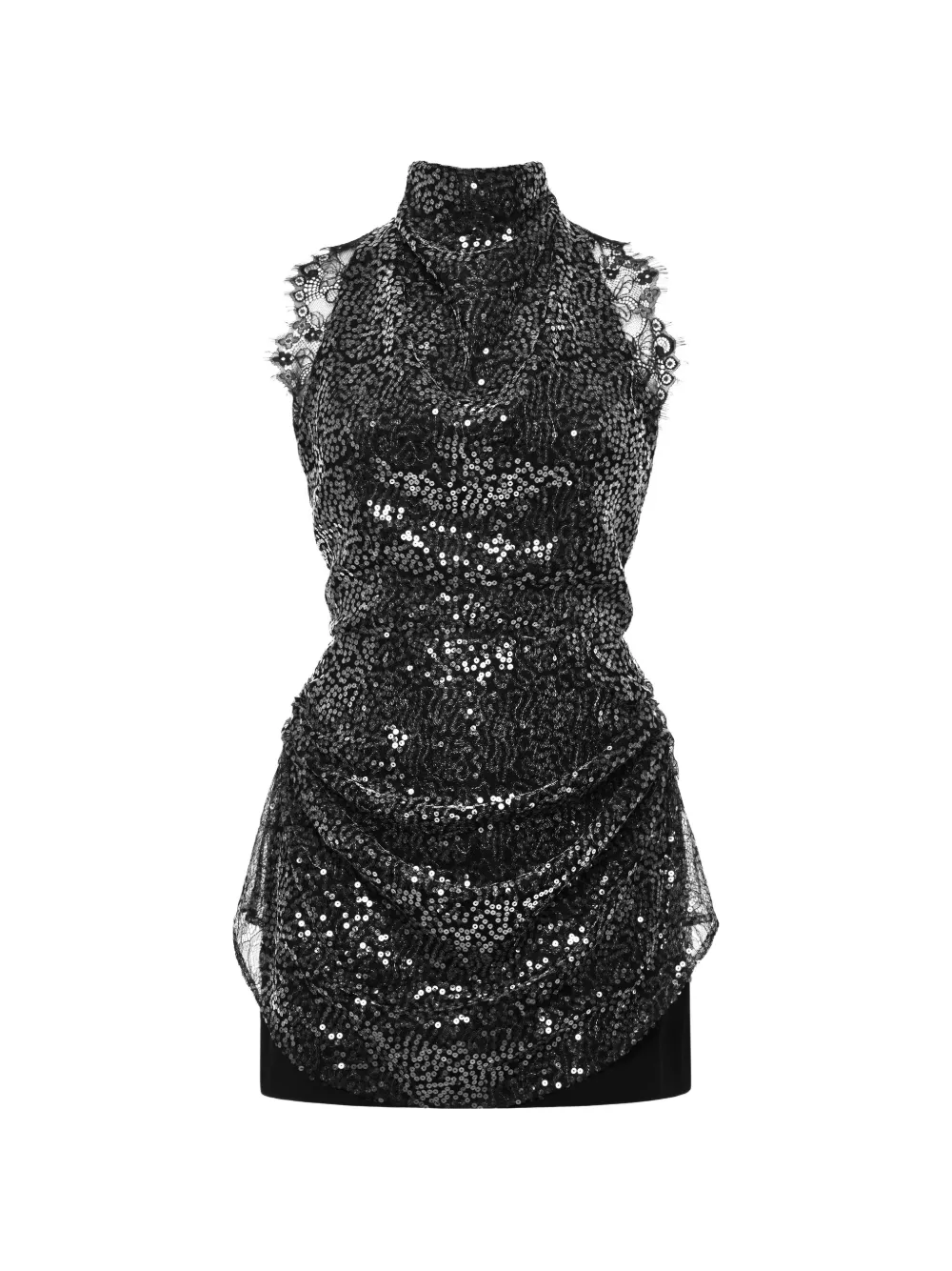 ANOUKI sequin-embellished lace-trim mini dress - Nero