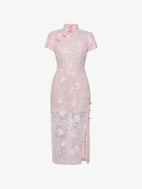 ANOUKI sequin-embellished floral-appliqué maxi dress