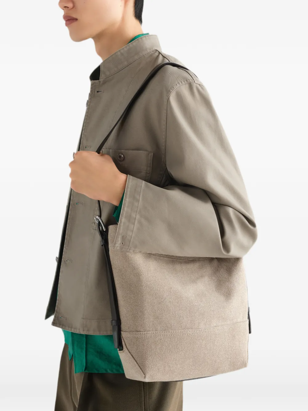 LEMAIRE Kleine shopper met ceintuur in zwaar eco-katoenen canvas Beige