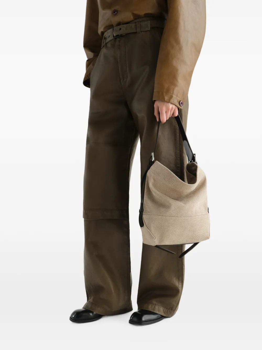 LEMAIRE Kleine shopper met ceintuur in zwaar eco-katoenen canvas Beige