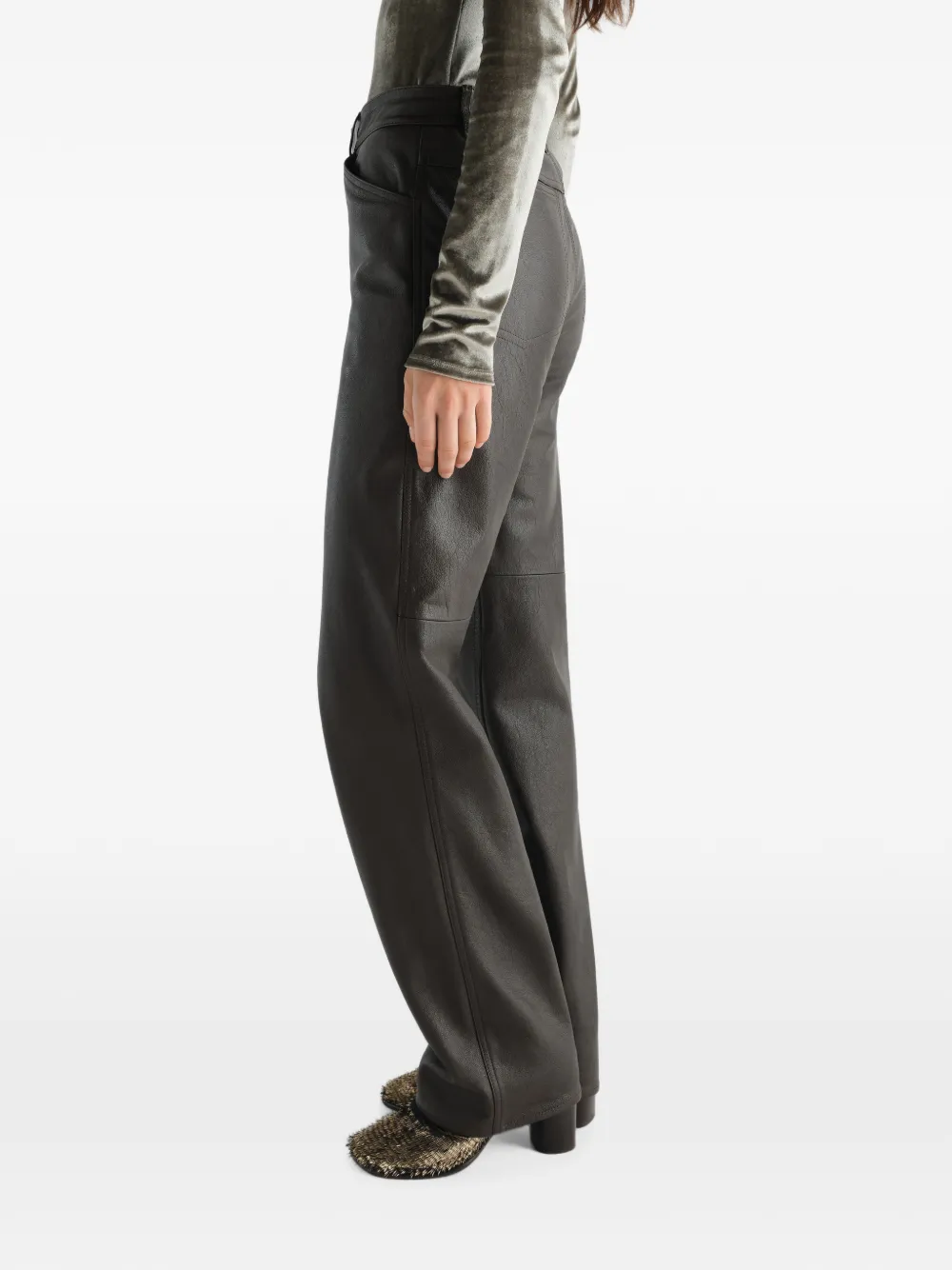 LEMAIRE straight pants in glossy leather Bruin
