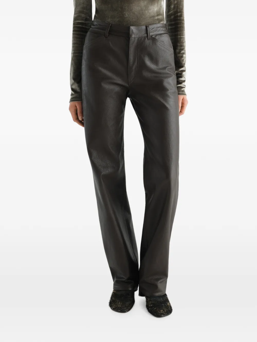 LEMAIRE straight pants in glossy leather Bruin