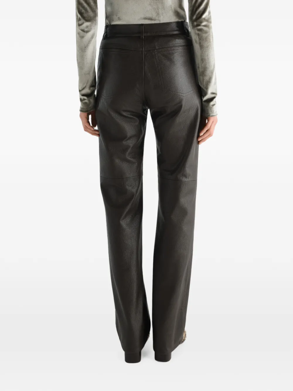 LEMAIRE straight pants in glossy leather Bruin