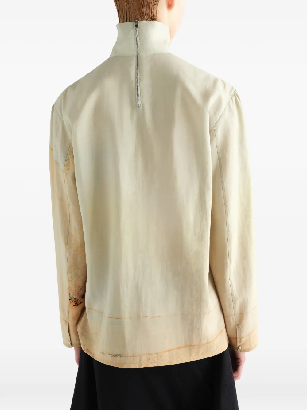 LEMAIRE Zijden top met opstaande kraag en Salto Mortale-print Beige