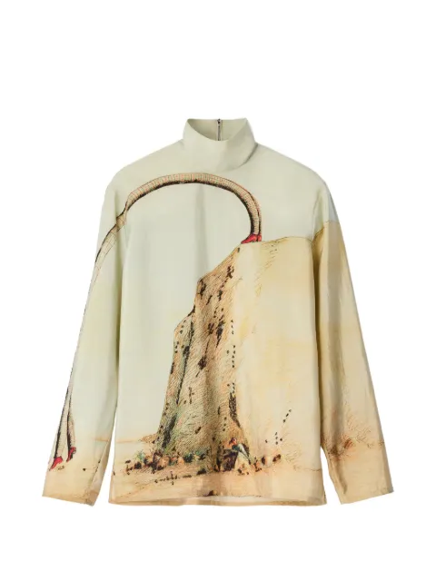 LEMAIRE stand-collar top in Salto Mortale printed dry silk