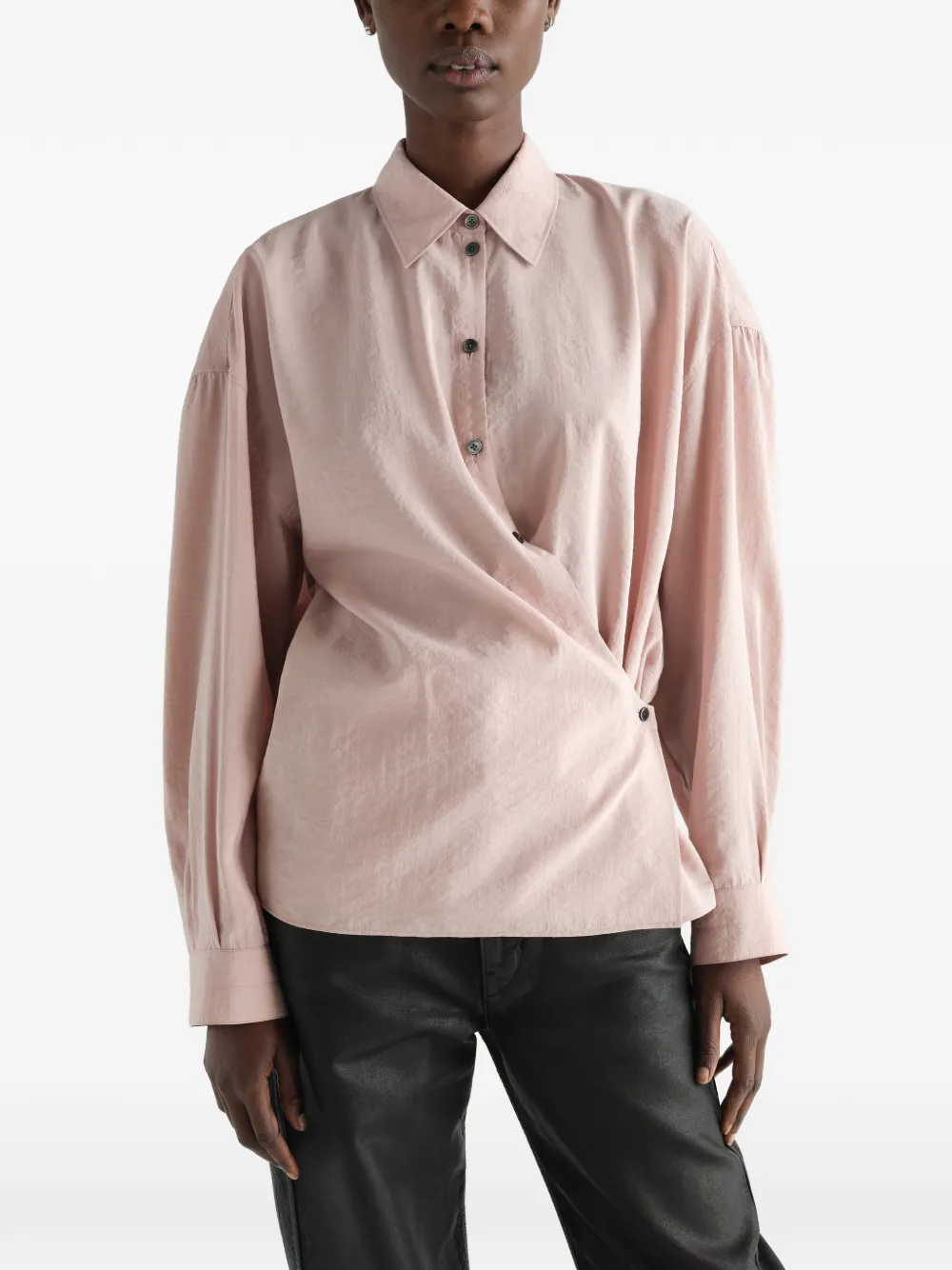 LEMAIRE Twisted zijden blouse met rechte kraag Roze