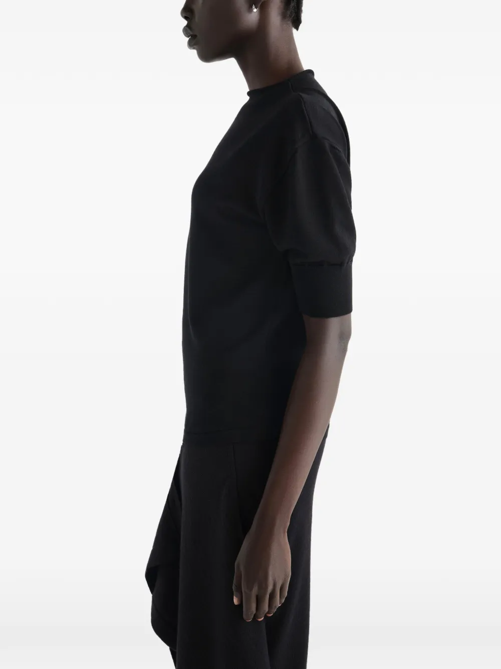 LEMAIRE Short-sleeve Sweater in Fine Merino Wool in Black, view 4