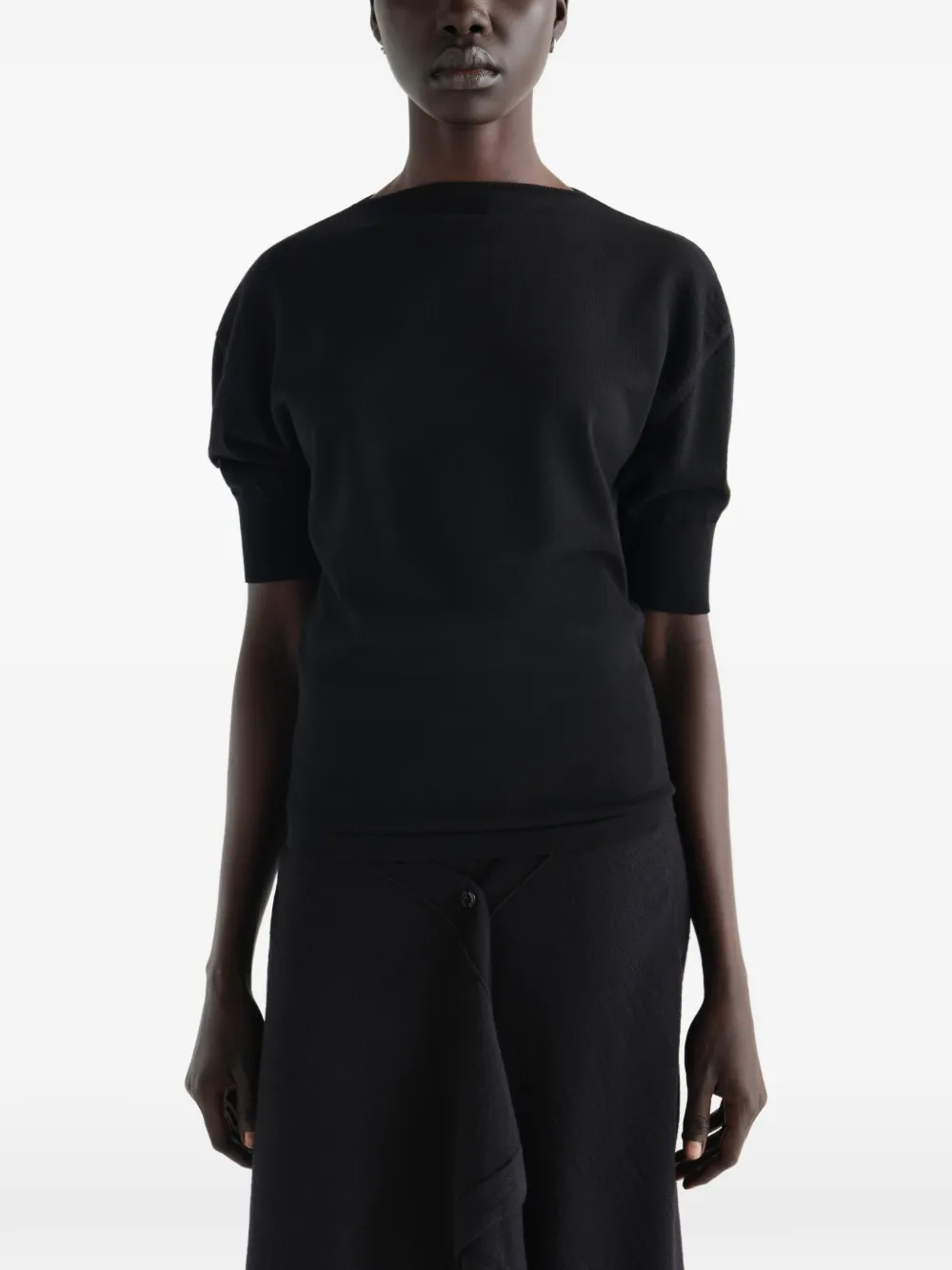 LEMAIRE Short-sleeve Sweater in Fine Merino Wool in Black, view 3