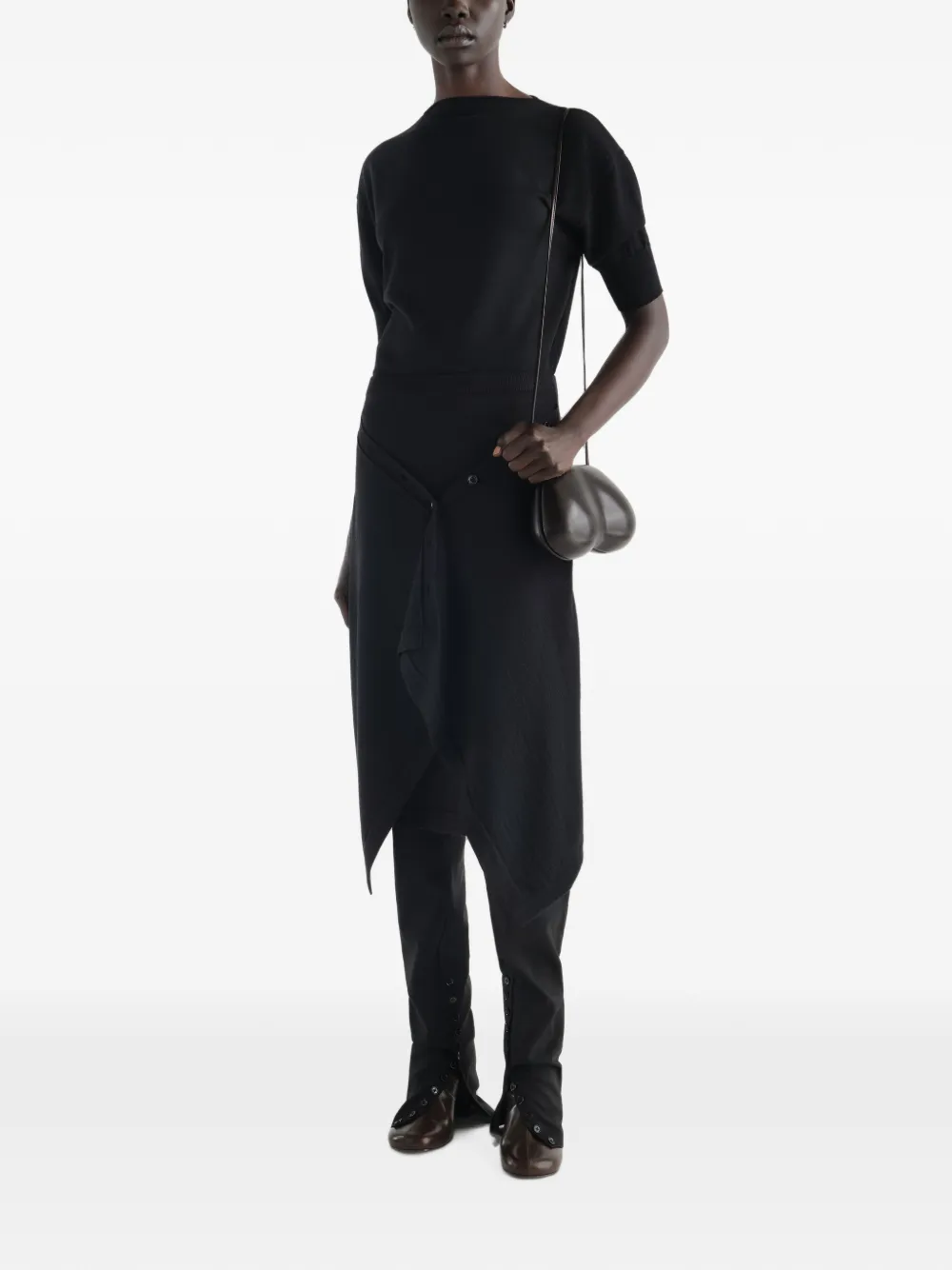 LEMAIRE Short-sleeve Sweater in Fine Merino Wool in Black, view 2