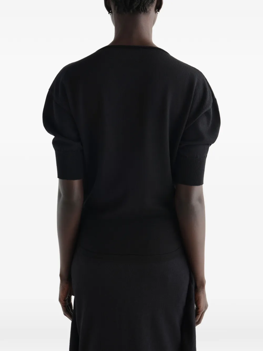 LEMAIRE Short-sleeve Sweater in Fine Merino Wool in Black, view 5