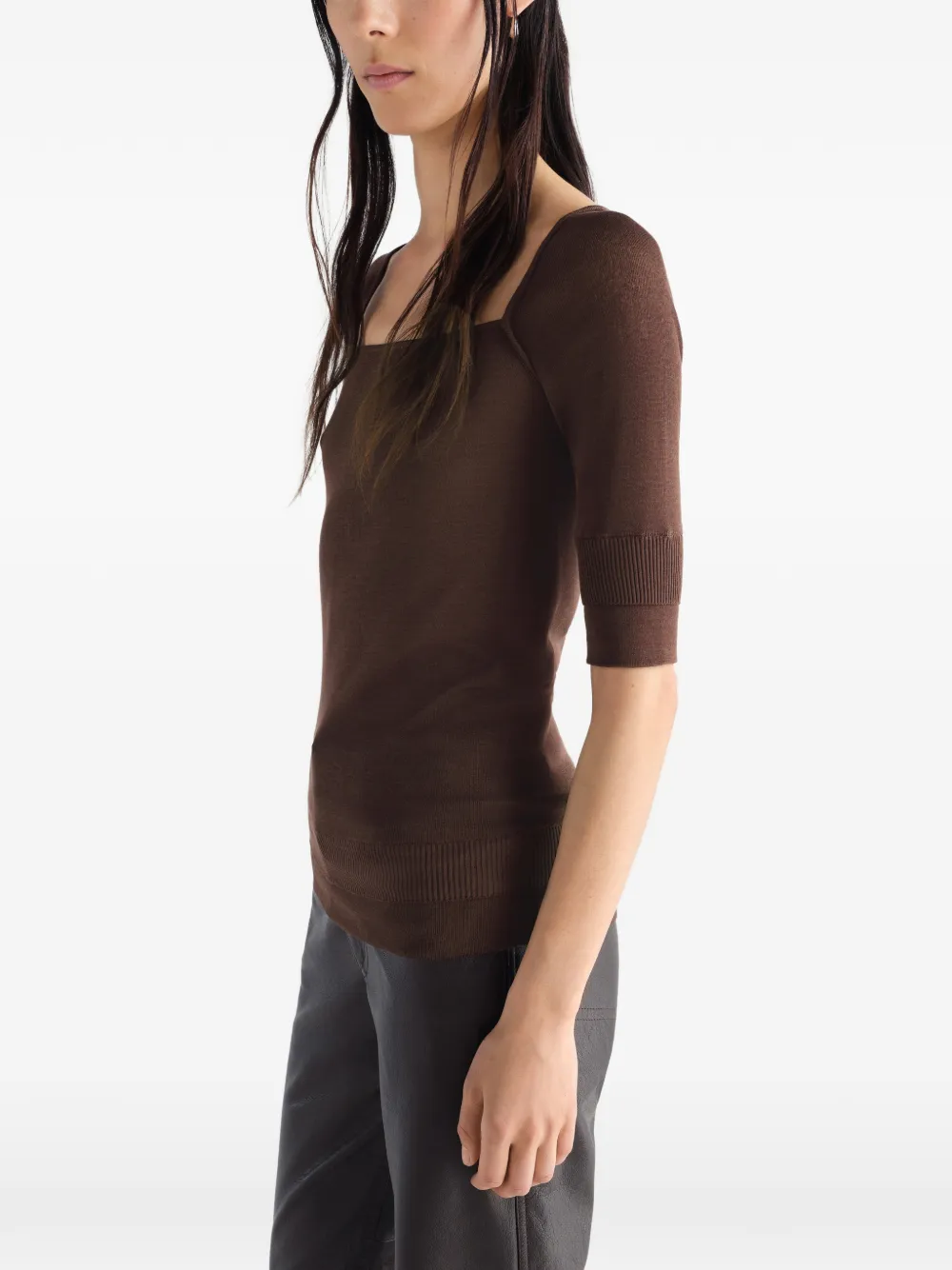 LEMAIRE Top van zijde- en viscoseblend met cropped mouwen Bruin