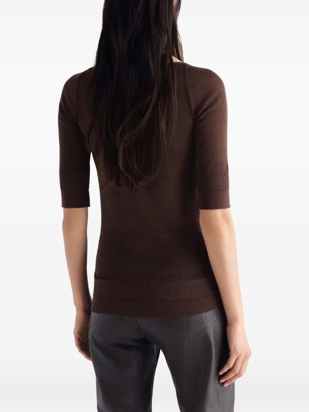 LEMAIRE Top van zijde- en viscoseblend met cropped mouwen Bruin