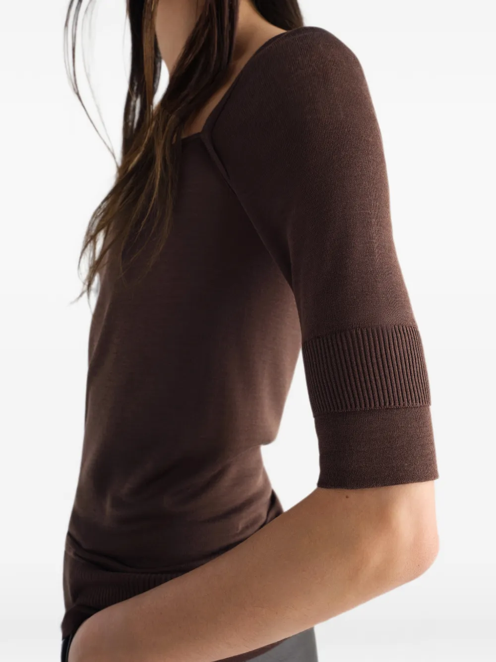 LEMAIRE Top van zijde- en viscoseblend met cropped mouwen Bruin