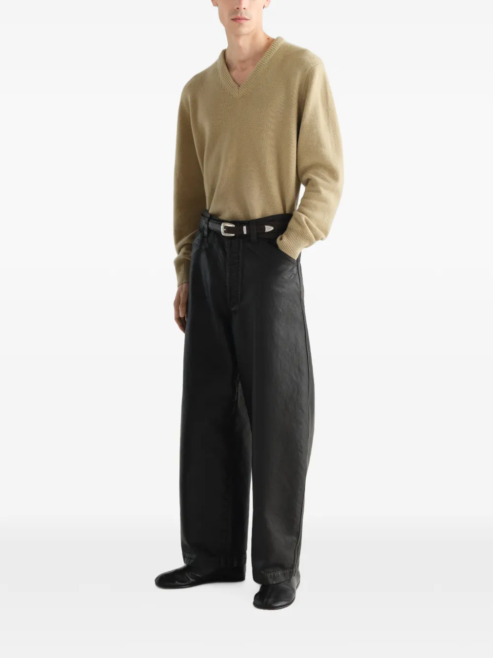 LEMAIRE V-neck Sweater in Cashmere in Neutrals, view 2