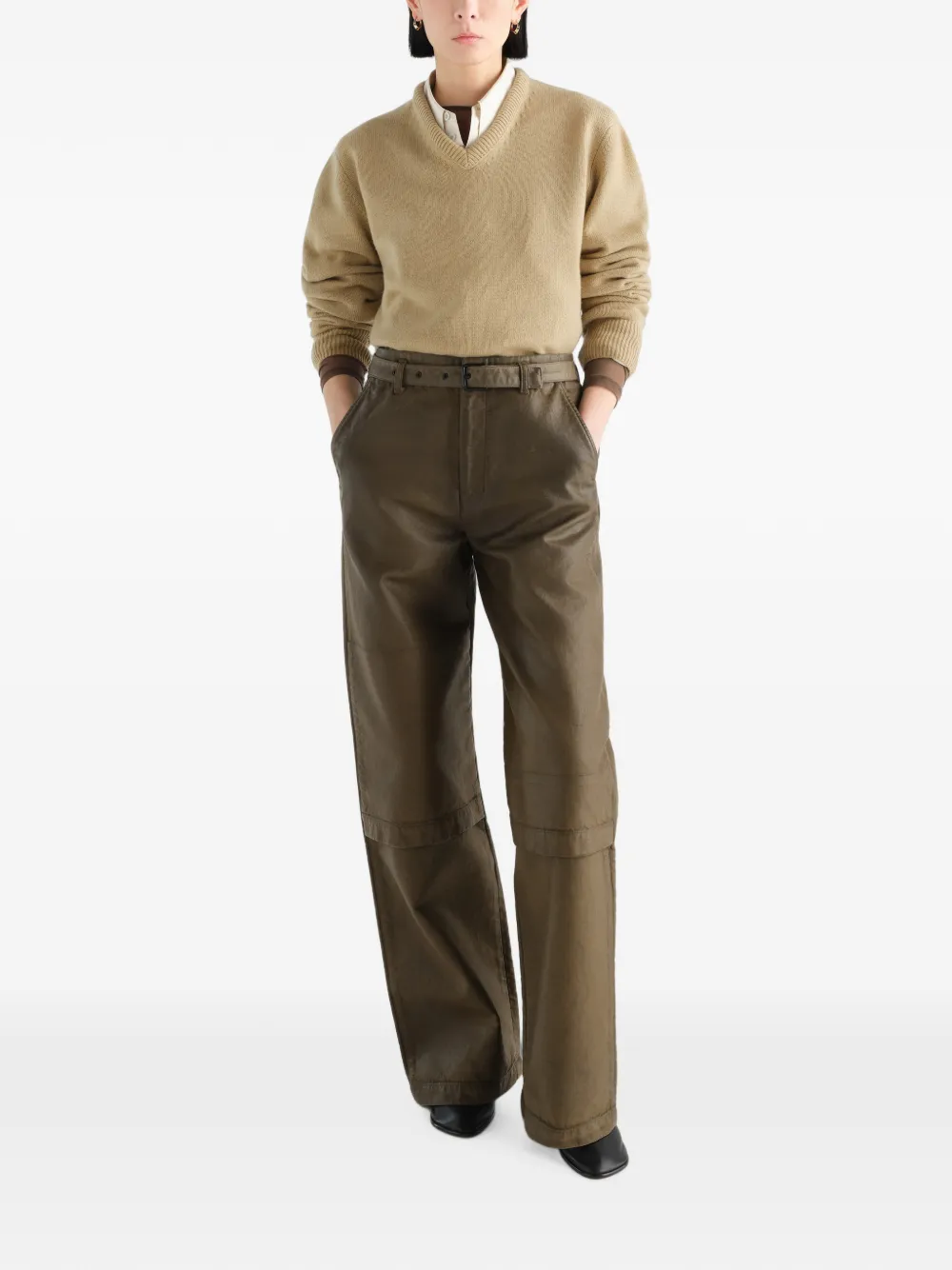 LEMAIRE V-neck Sweater in Cashmere in Neutrals, view 3