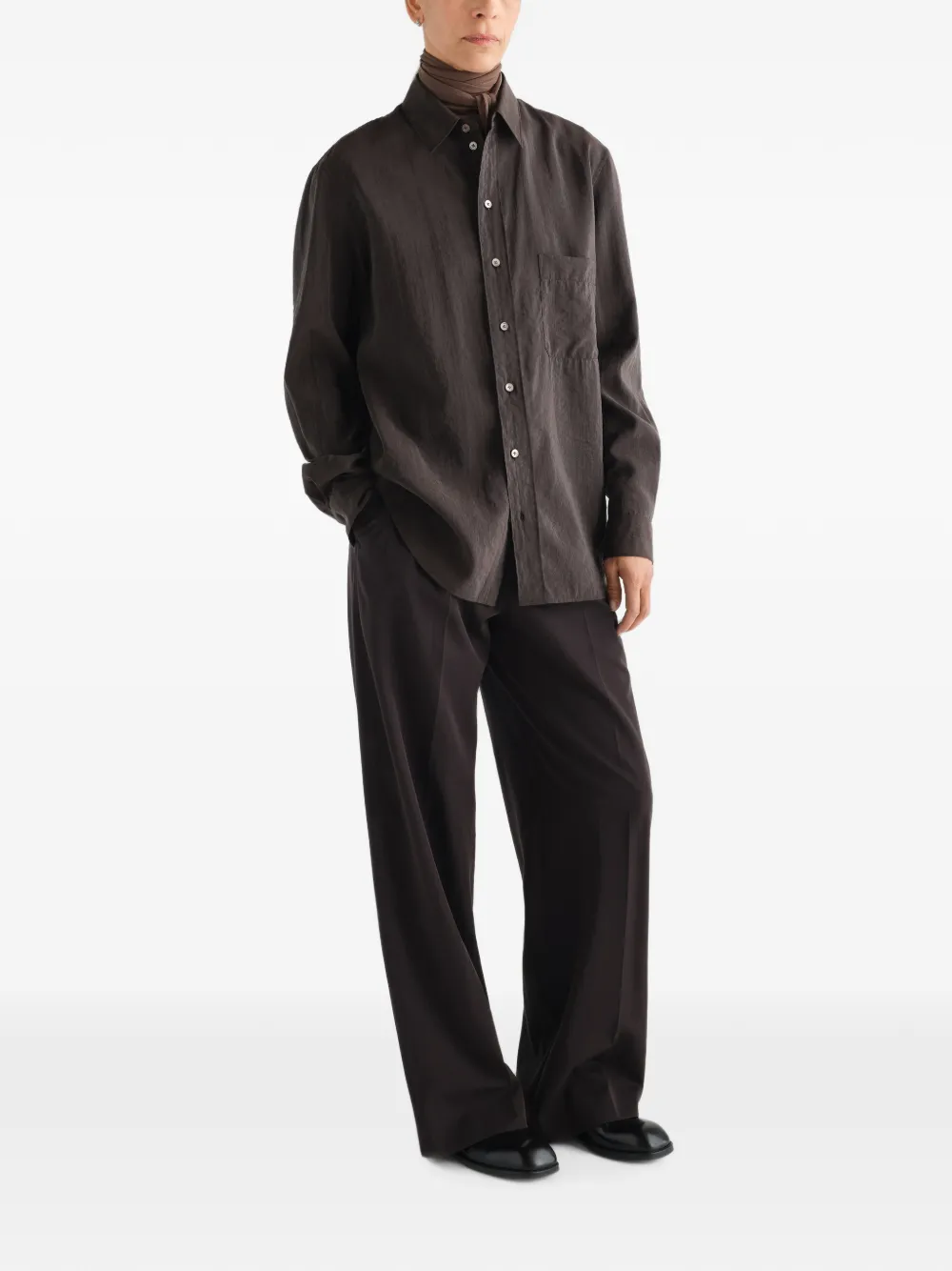 LEMAIRE Straight zijden blouse Bruin