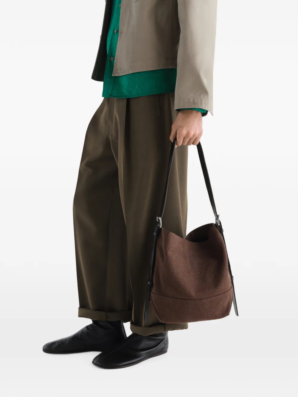 LEMAIRE Kleine shopper met ceintuur in zwaar eco-katoenen canvas Bruin