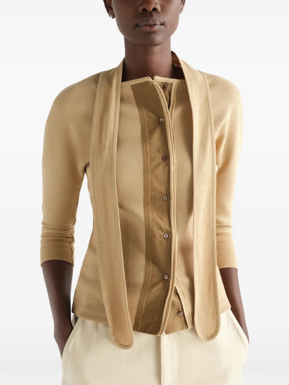 LEMAIRE Ascot T-shirt van linnen en katoenen geribbelde jersey Beige