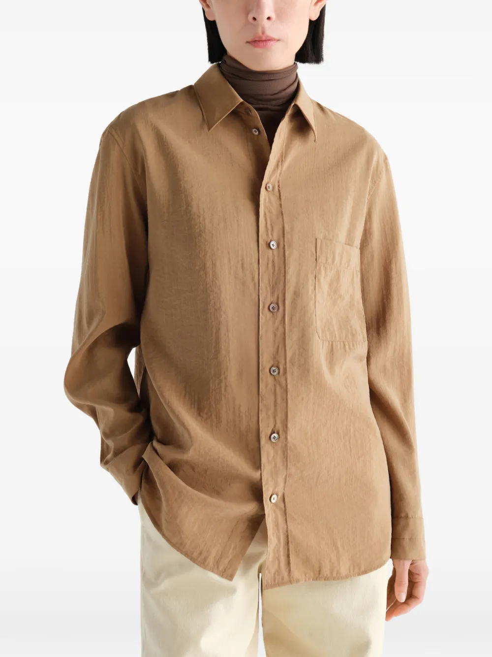 LEMAIRE Straight zijden blouse Bruin