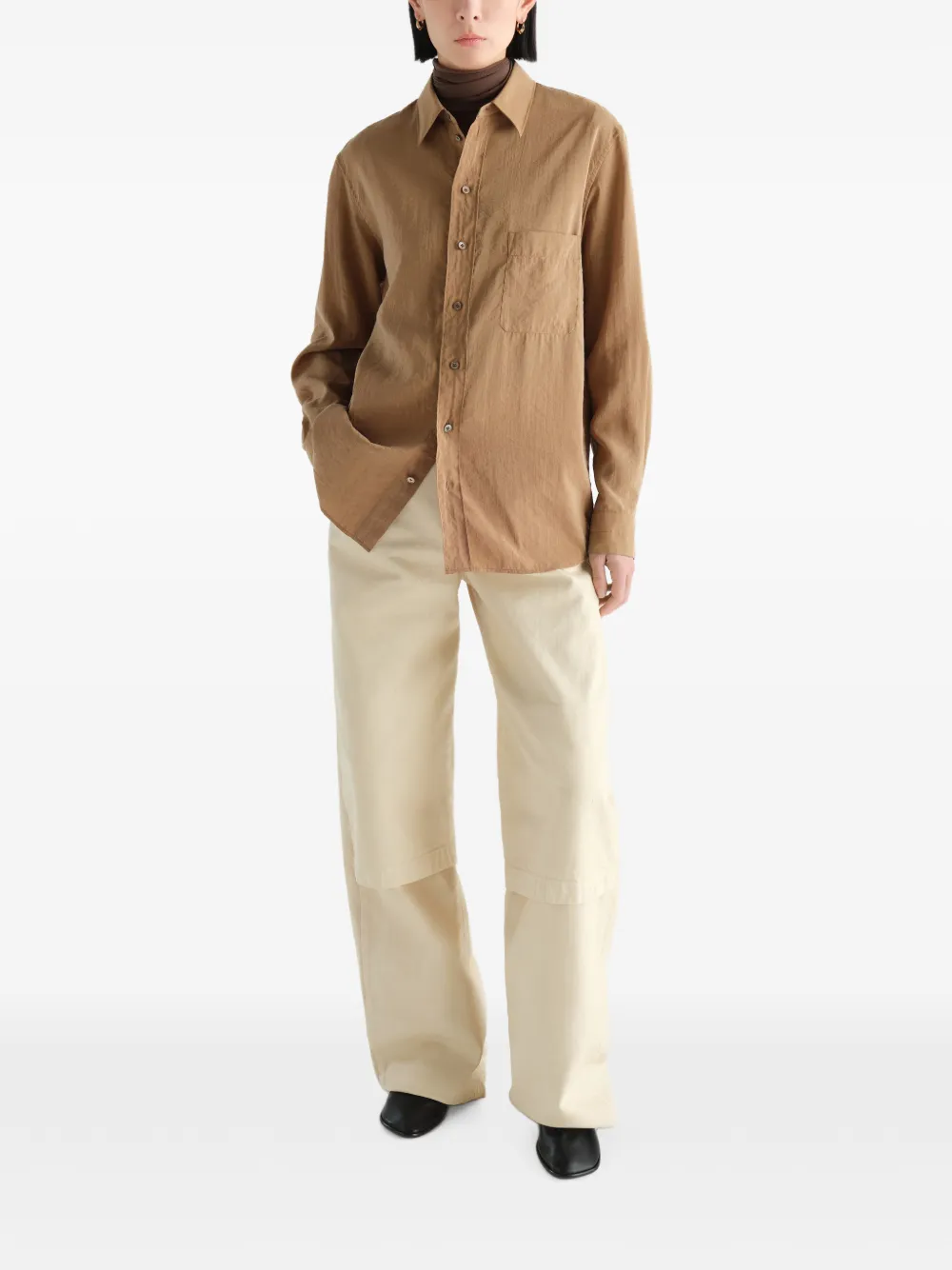 LEMAIRE Straight zijden blouse Bruin