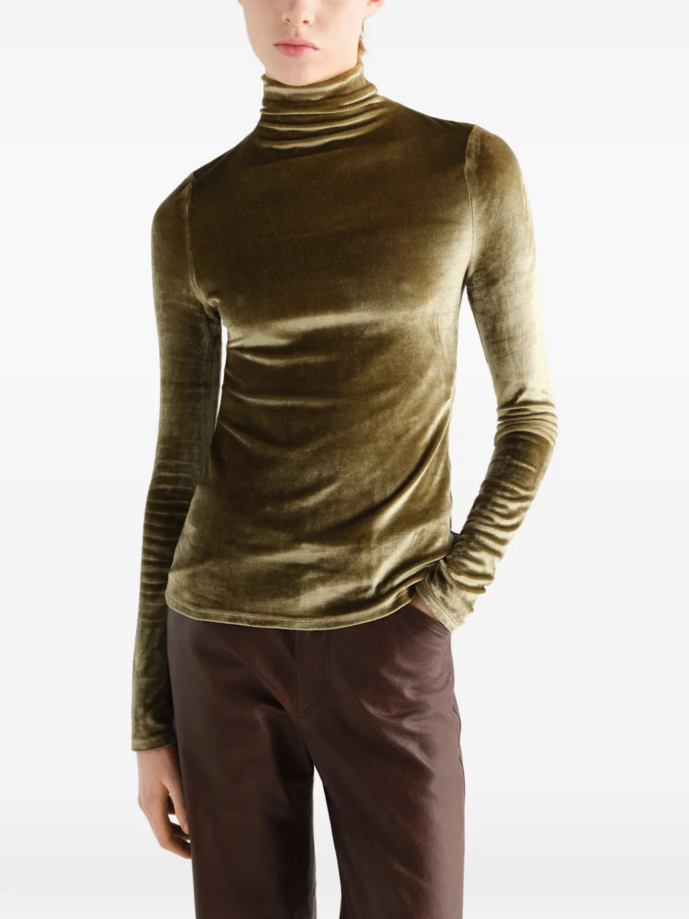 LEMAIRE Getailleerde top met opstaande kraag van fluwelen jersey Groen
