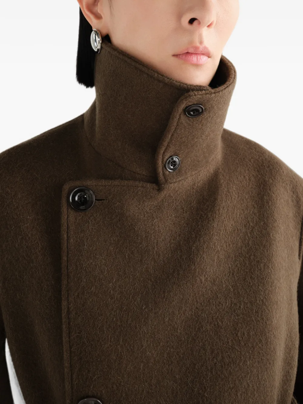 LEMAIRE Fitted Wrap Coat in Felted Wool and Alpaca Blend in Brown, view 5