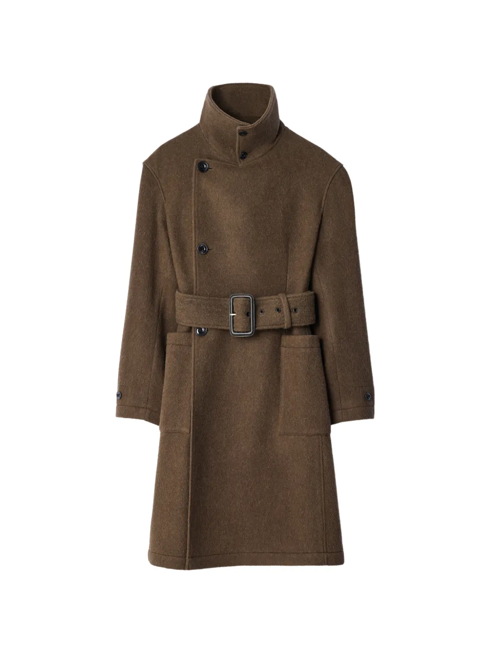 LEMAIRE fitted wrap coat in felted wool and alpaca blend - Braun