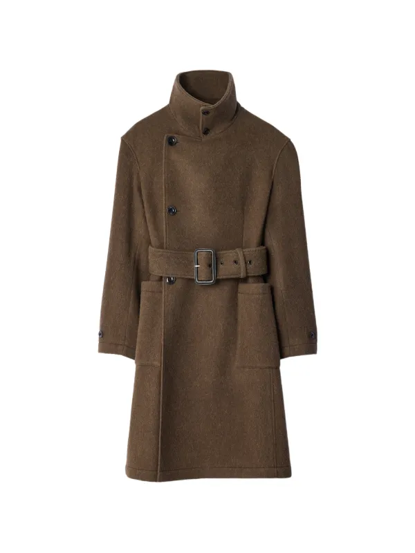 Lemaire Fitted Wrap Coat in Felted Wool and Alpaca Blend in Brown