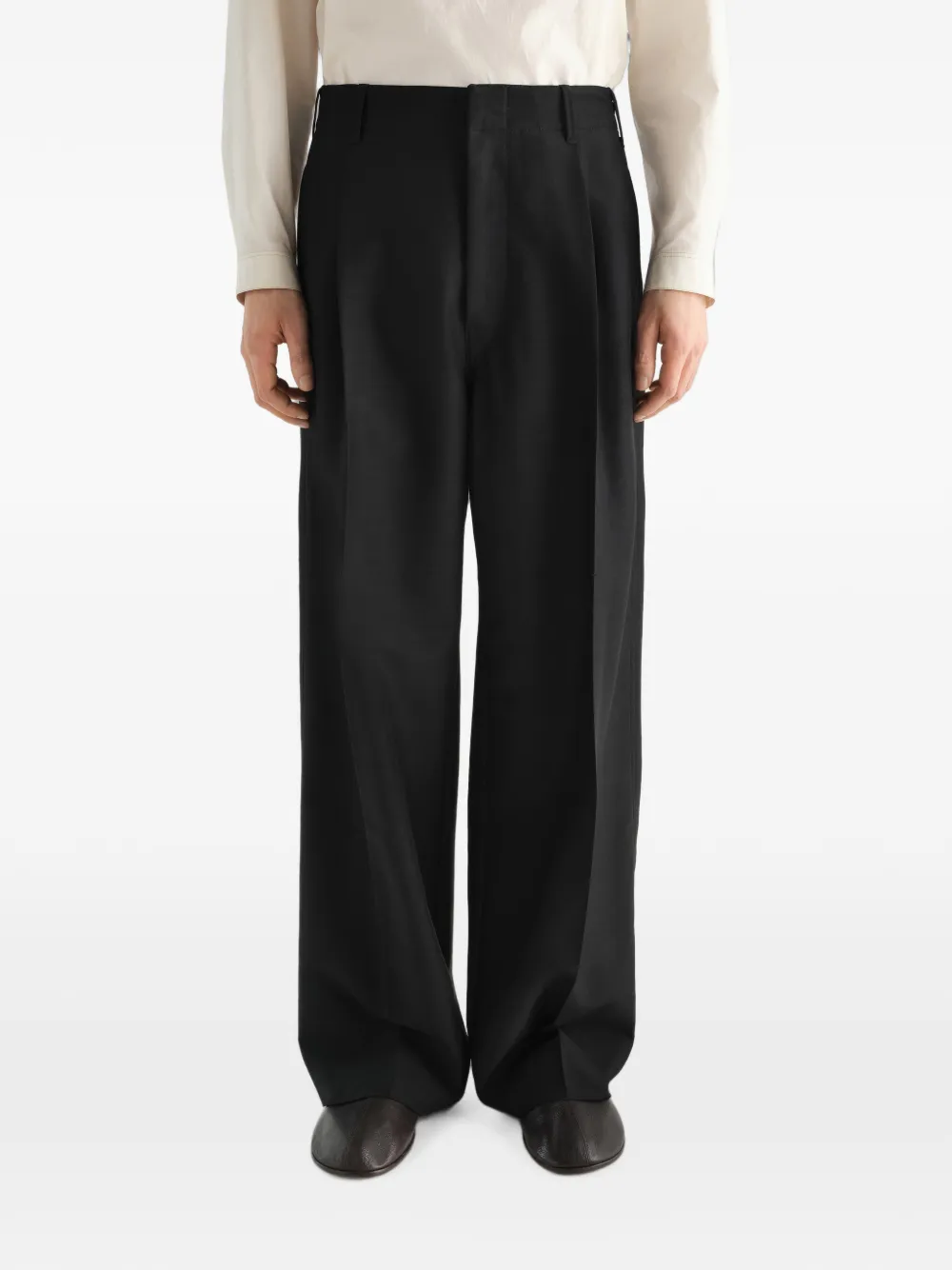 LEMAIRE Pantalon van wol en mohair met enkele plooi Zwart