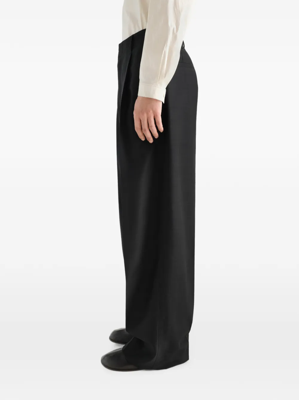 LEMAIRE Pantalon van wol en mohair met enkele plooi Zwart