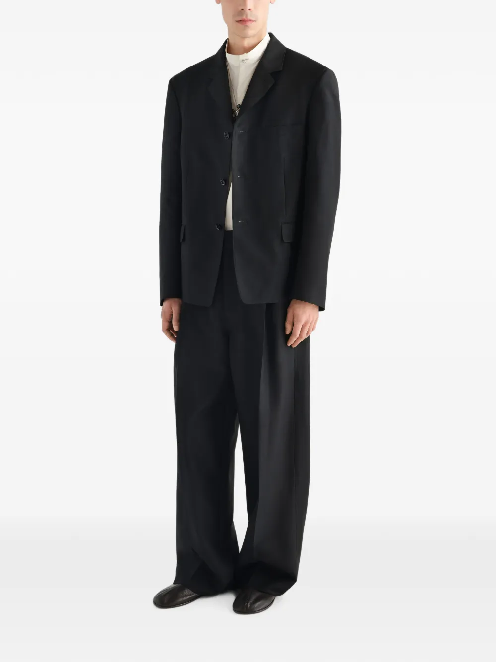LEMAIRE Pantalon van wol en mohair met enkele plooi Zwart