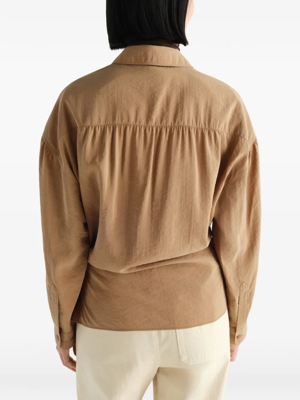 LEMAIRE Zijden blouse met rechte kraag en gedraaid detail Bruin