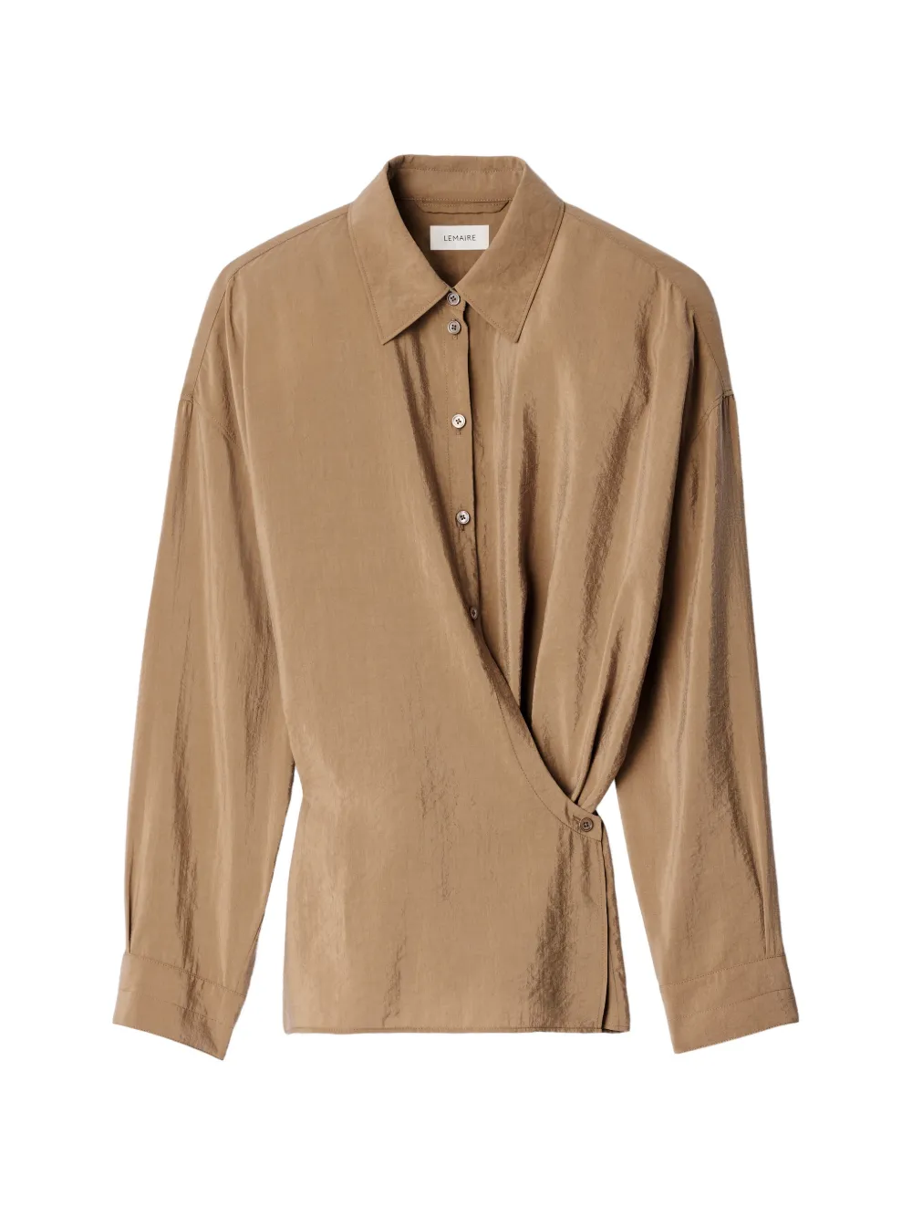 LEMAIRE straight-collar twisted shirt in dry silk - Brown