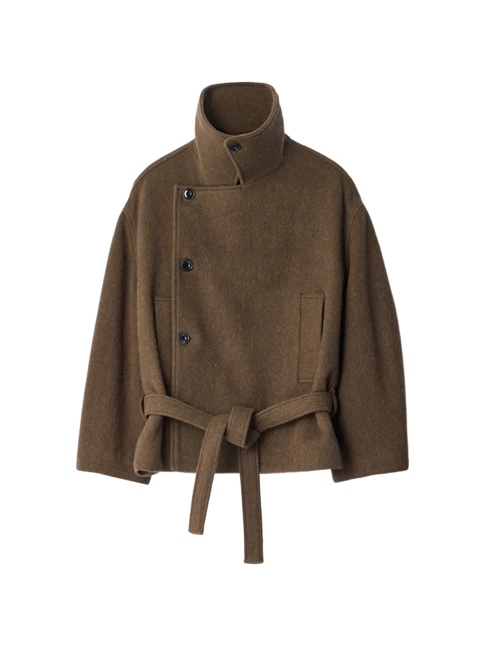 LEMAIRE short wrap coat in felted wool and alpaca blend - Brown